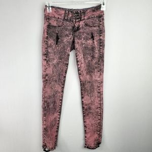 Pink Acid-Wash Skinny Jeans